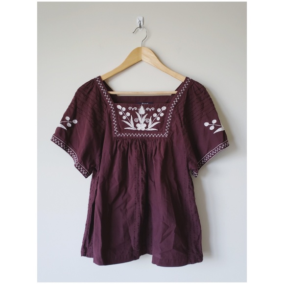 Madewell Tops - Madewell 'Embroidered Alma Peasant Top' Size L